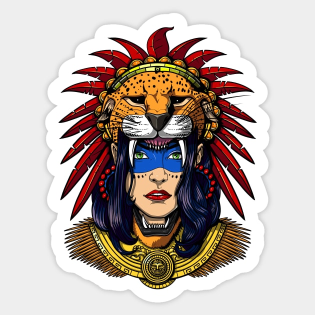 Aztec Jaguar Warrior Sticker by underheaven